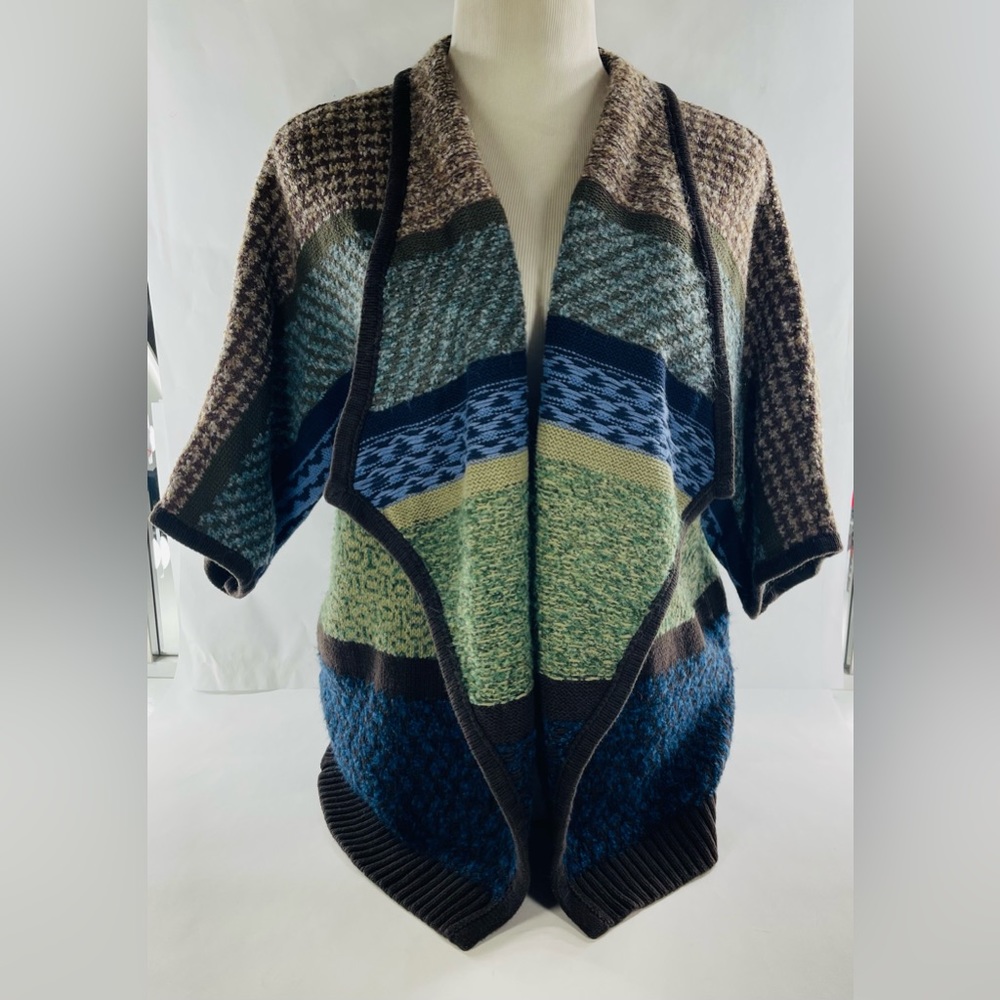 LIZ CLAIBORNE PETITE GREEN AND BLUE OPEN FRONT CARDIGAN SIZE PXL